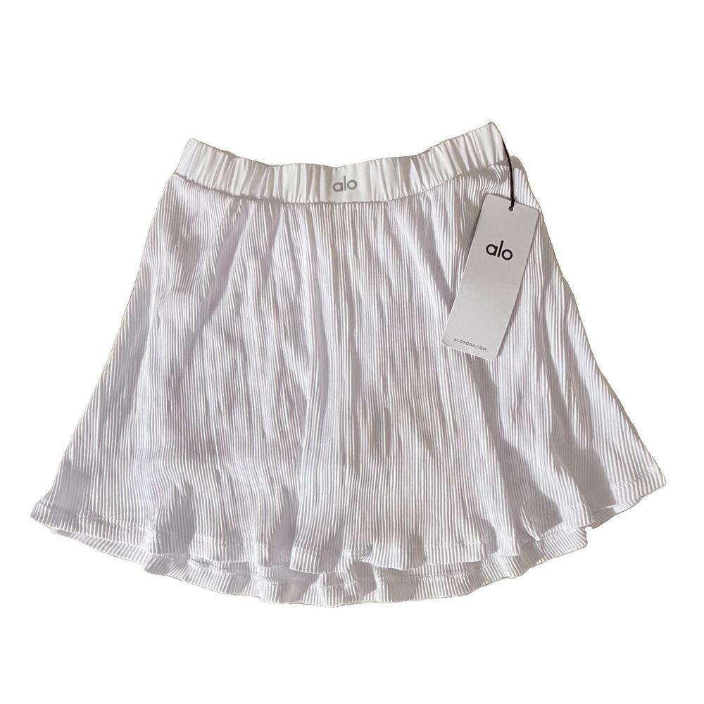 New ALO Yoga Micro Plisse Tennis Skirt White Skort XS Pickleball Athletic NWT